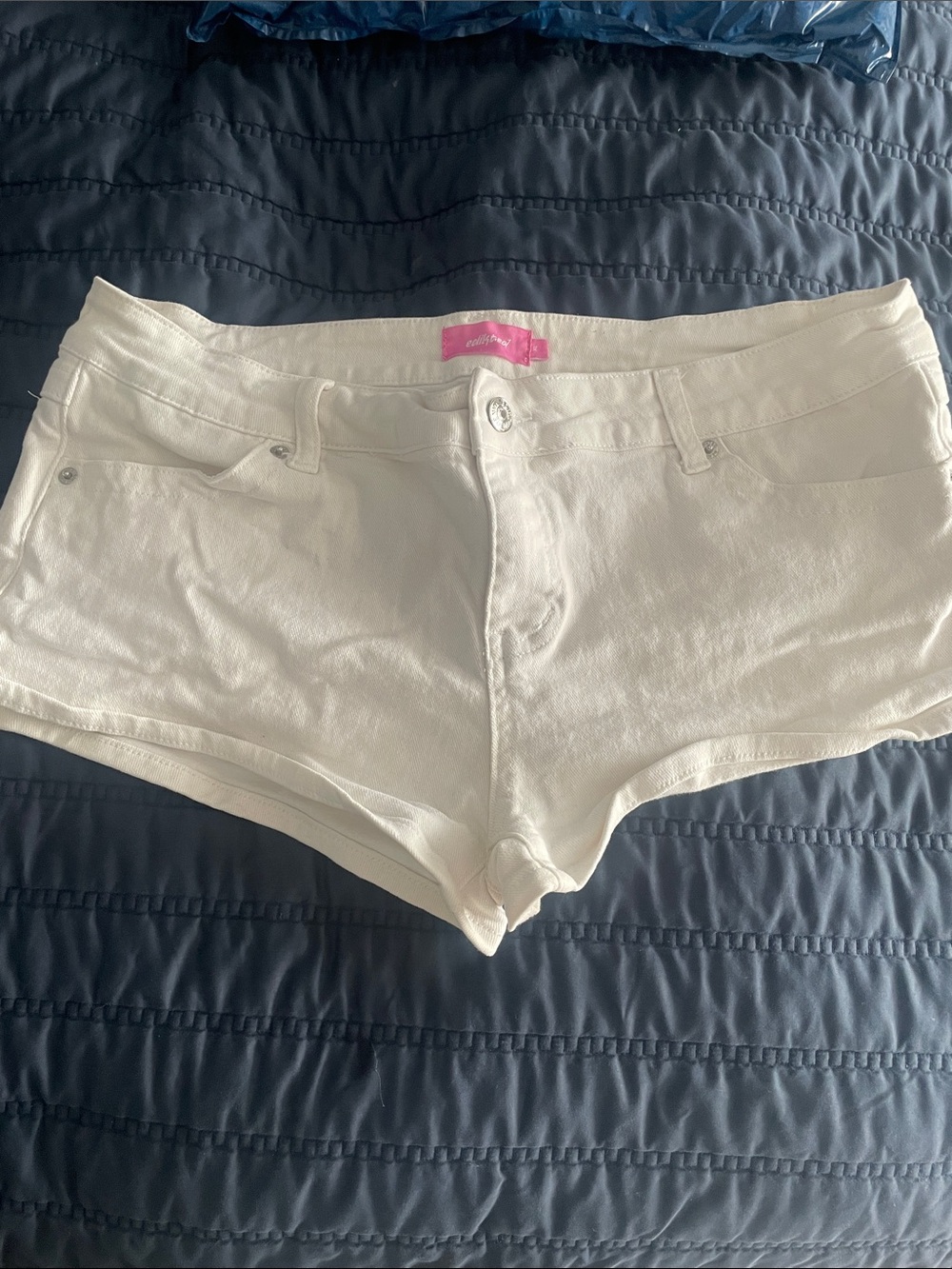 Edikted White Low-Rise Denim Shorts